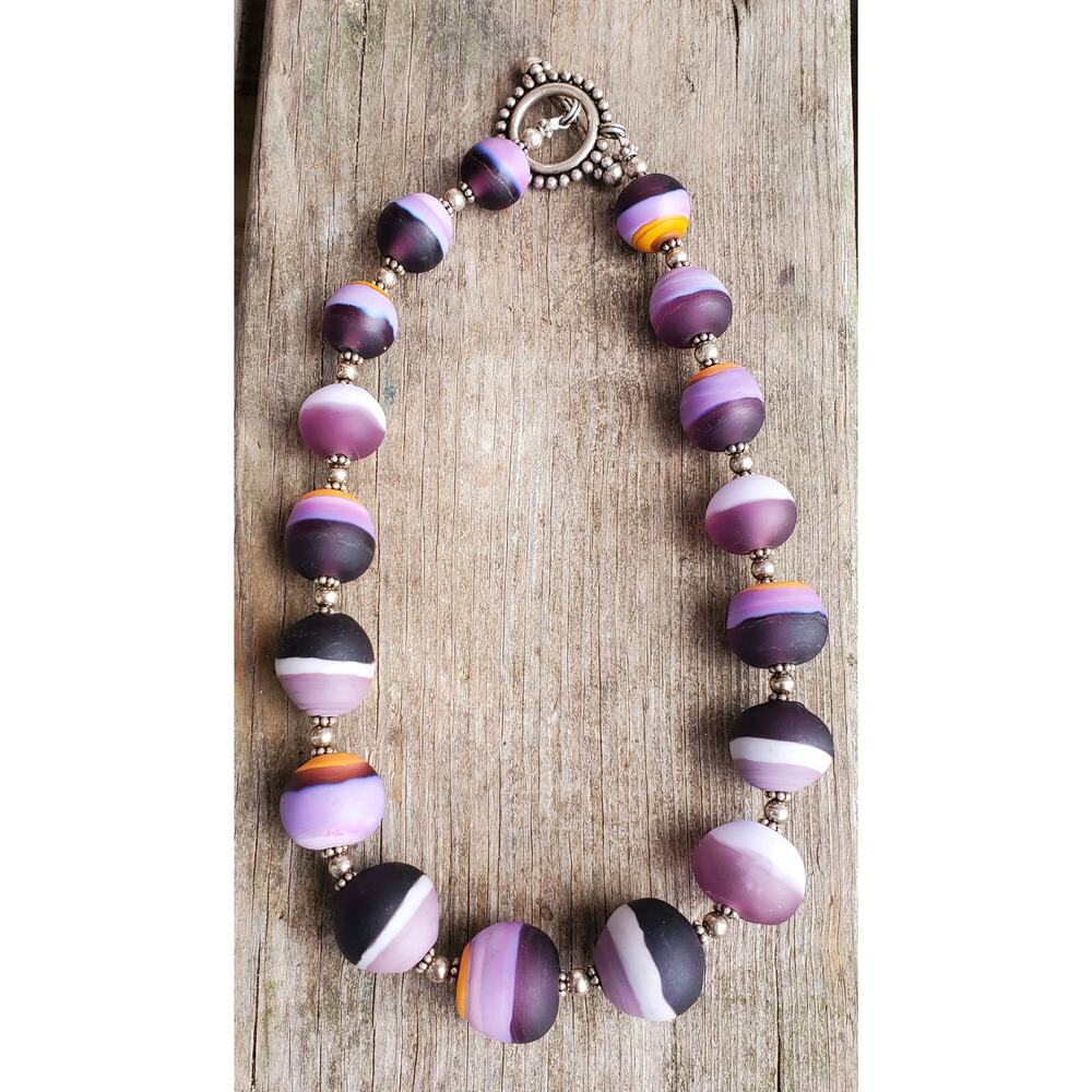 Polymer Clay Chunky Bead Sterling Silver Toggle Necklace 18"